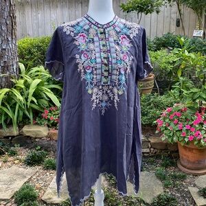 JOHNNY WAS Grey Embroidered Tunic
